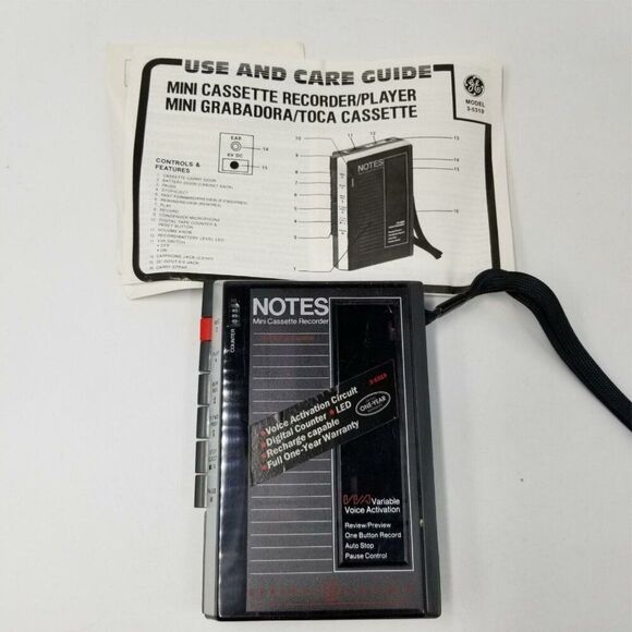 General Electric Black Portable Mini Cassette Tape Voice Recorder Model 3-5319 - Picture 7 of 7